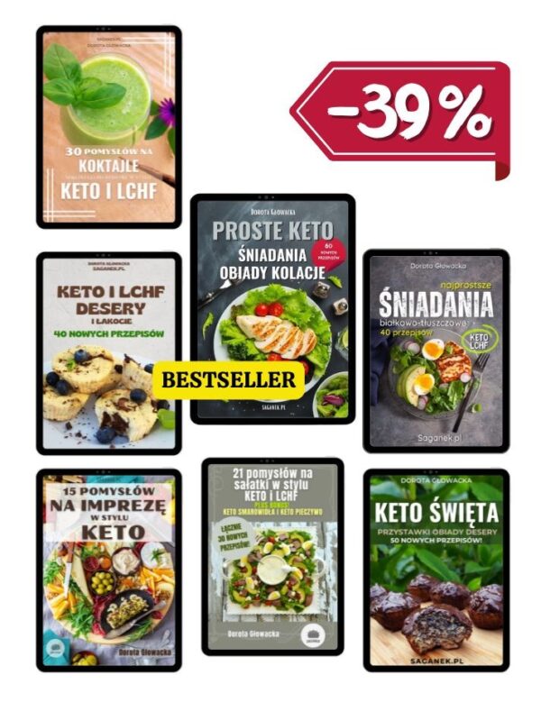 W PAKIECIE TANIEJ! 7 KETO ebooków -39% ponad 260 pysznych przepisów! Plus GRATIS lista zakupów! (ebooki w formie PDF)